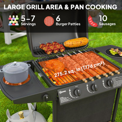 4 Burner Gas Barbecue Grill Portable Gas BBQ Grill with Lid, Black