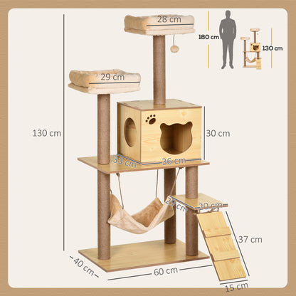 130cm Cat Tree for Large Cats with Scratching Posts Toy Ball Yellow