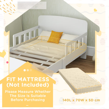 Kids Toddler Bed Frame with Safety Side Rails for 3-8 Years, White