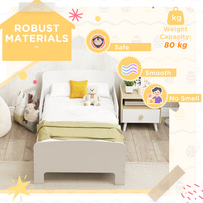 Kids Toddler Bed Frame with Safety Side Rails for 3-8 Years, White