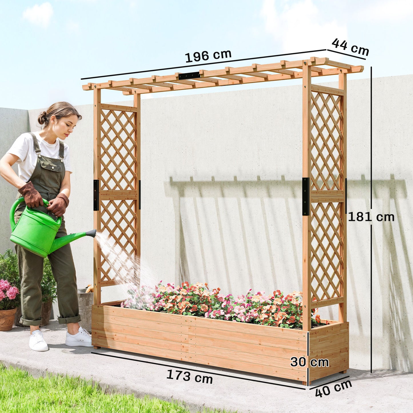 Raised Bed for Garden with Trellis, 196 x 44 x 181 cm, Natural