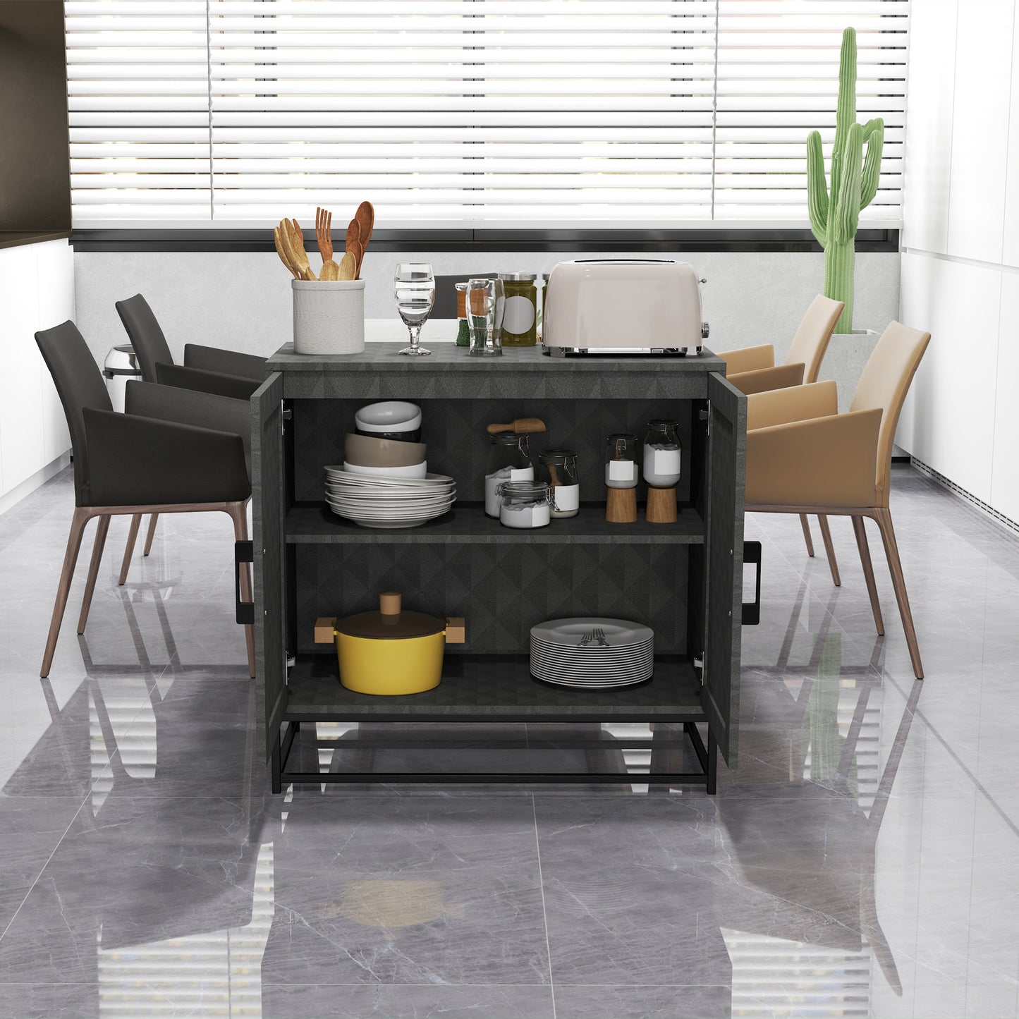 Modern Storage Cupboard with Adjustable Shelf and 2 Doors, Grey