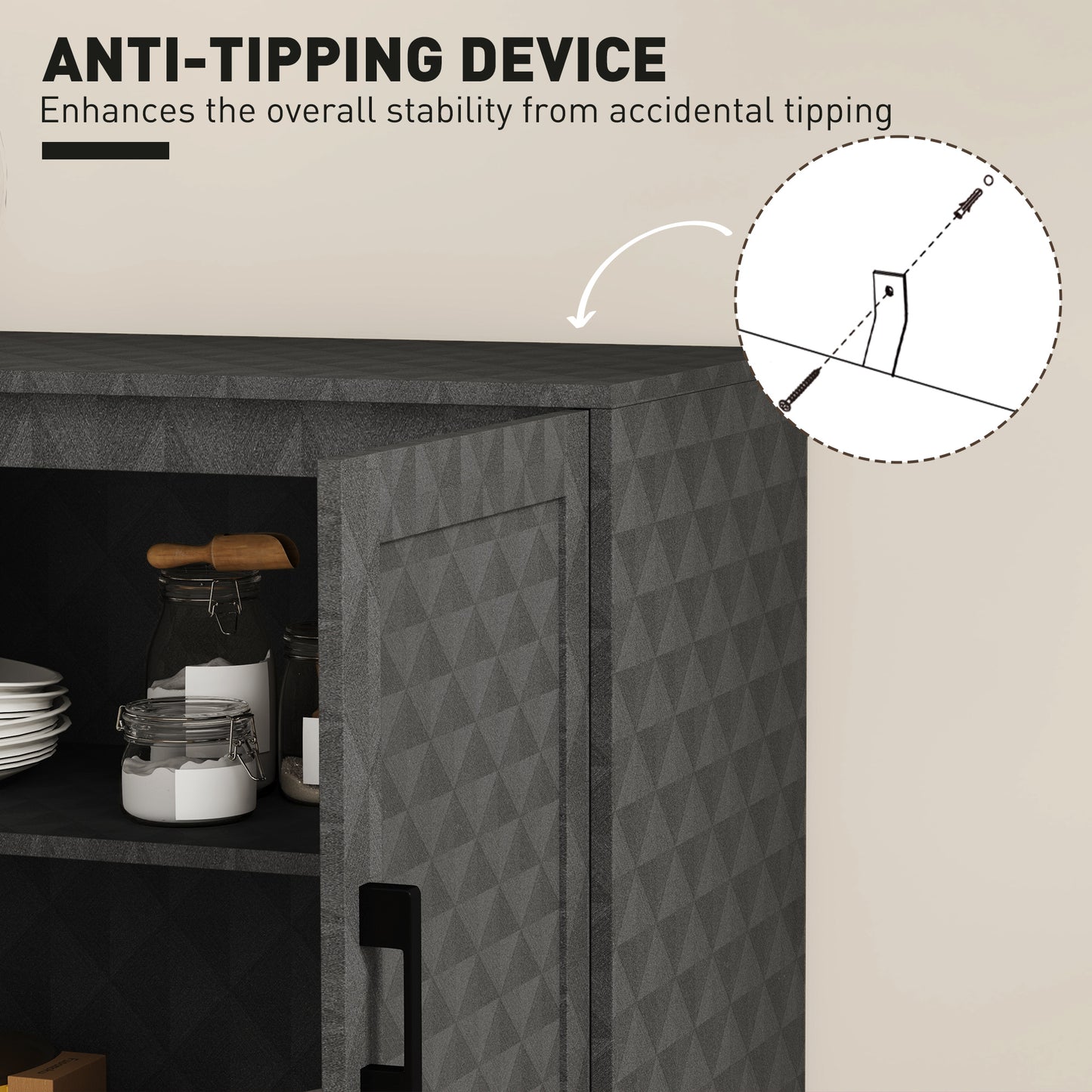 Modern Storage Cupboard with Adjustable Shelf and 2 Doors, Grey