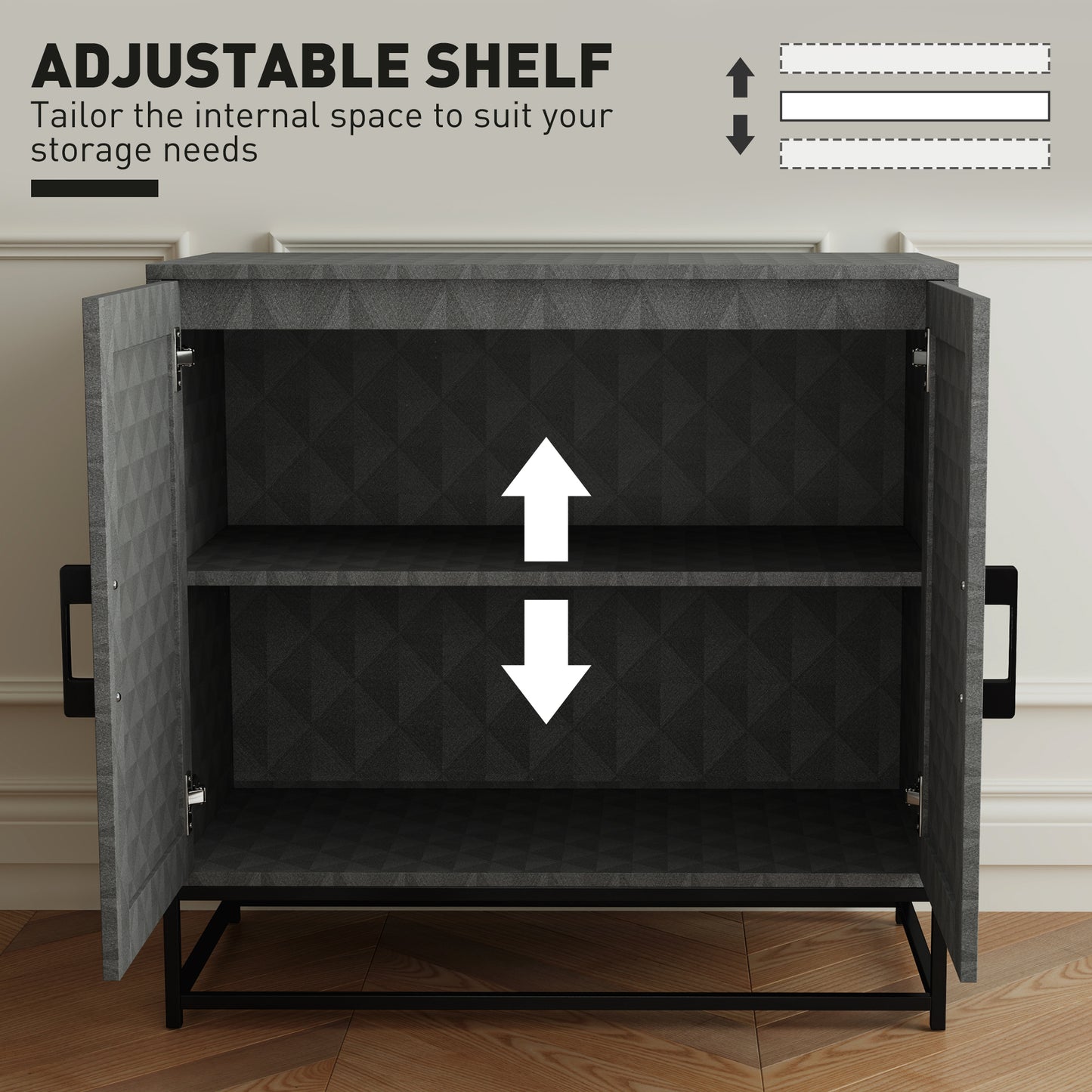 Modern Storage Cupboard with Adjustable Shelf and 2 Doors, Grey