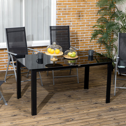 Outdoor Dining Table for 6, Aluminium Rectangular Garden Table with Tempered Glass Tabletop for Yard, Deck, Patio, Black