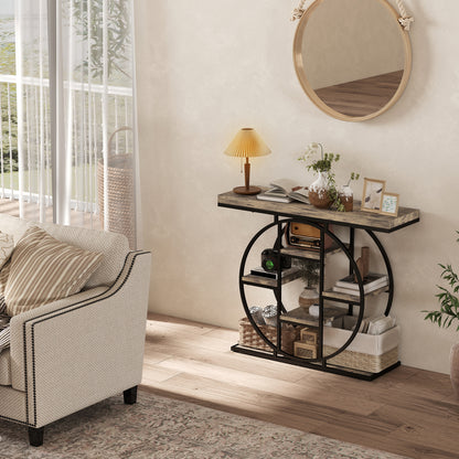 Industrial Console Table, Hallway Table with Storage Shelves