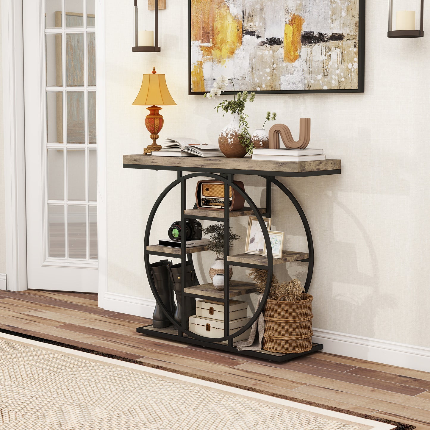 Industrial Console Table, Hallway Table with Storage Shelves