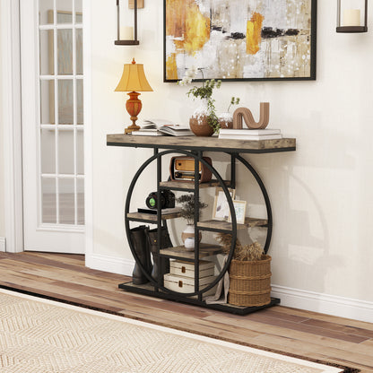 Industrial Console Table, Hallway Table with Storage Shelves
