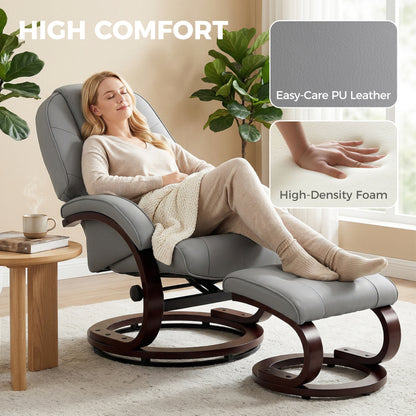 Recliner Chair with Footstool, Swivel Recliner Armchair, Grey