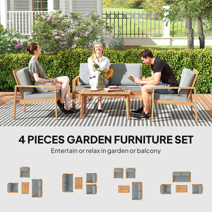 4 Pieces Wooden Garden Furniture Set with Cushions, Teak