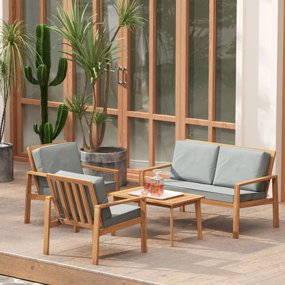 4 Pieces Wooden Garden Furniture Set with Cushions, Teak