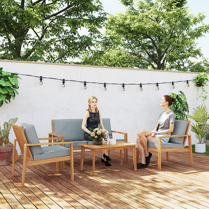 4 Pieces Wooden Garden Furniture Set with Cushions, Teak