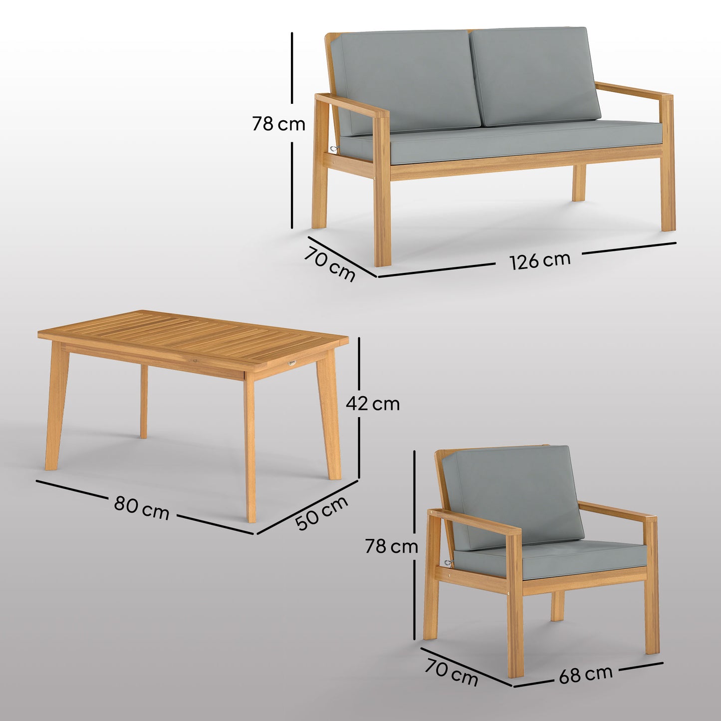 4 Pieces Wooden Garden Furniture Set with Cushions, Teak