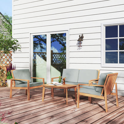 4 Pieces Wooden Garden Furniture Set with Cushions, Teak