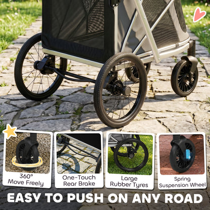 Dog Stroller, Pet Stroller for Small and Medium Dogs, Foldable Puppy Pram Pet Pushchair with 2 Big Wheels, Shock-Absorbing Frame, Seat Leashes, Brakes, Maximum Load 20 kg, Grey