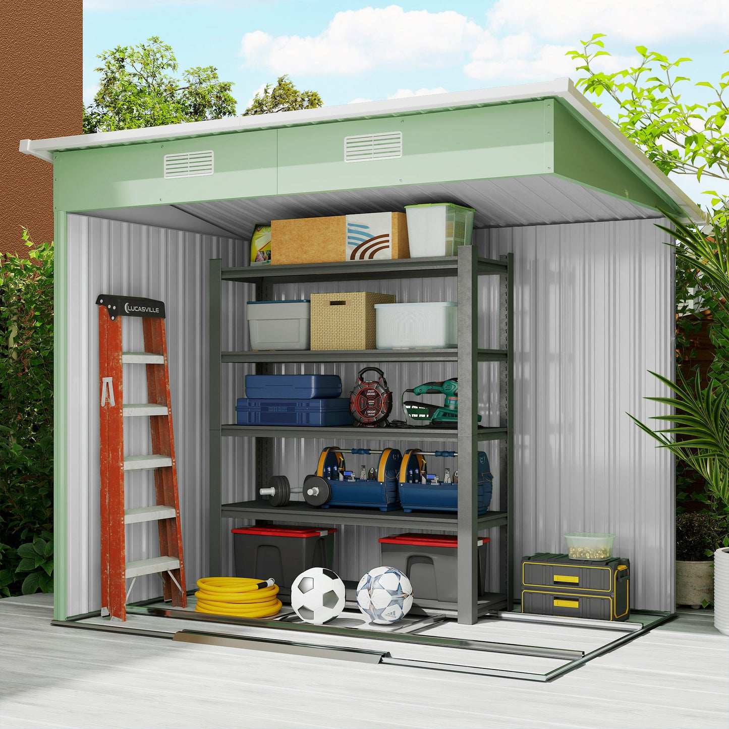 7 x 4ft Outdoor Garden Storage Shed for Backyard Patio Light Green