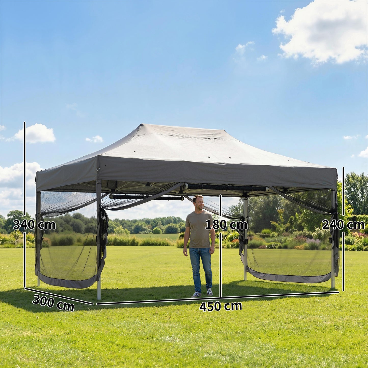 3 x 4.5 m Pop Up Gazebo with Mesh, Heavy Duty Party Tent Marquee