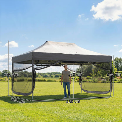 3 x 4.5 m Pop Up Gazebo with Mesh, Heavy Duty Party Tent Marquee