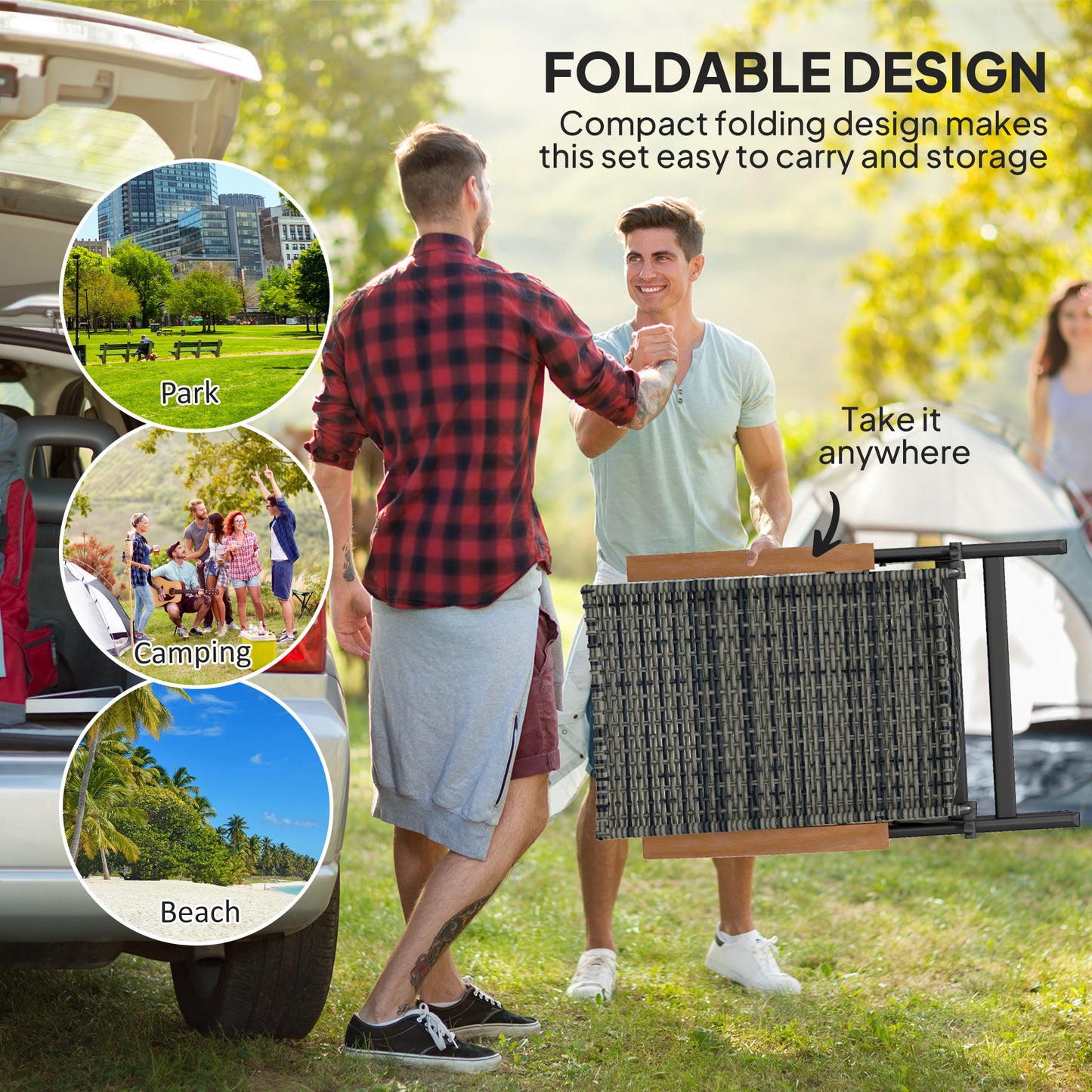 Outdoor Folding Dining Chair, Dining Chair, Mixed-grey