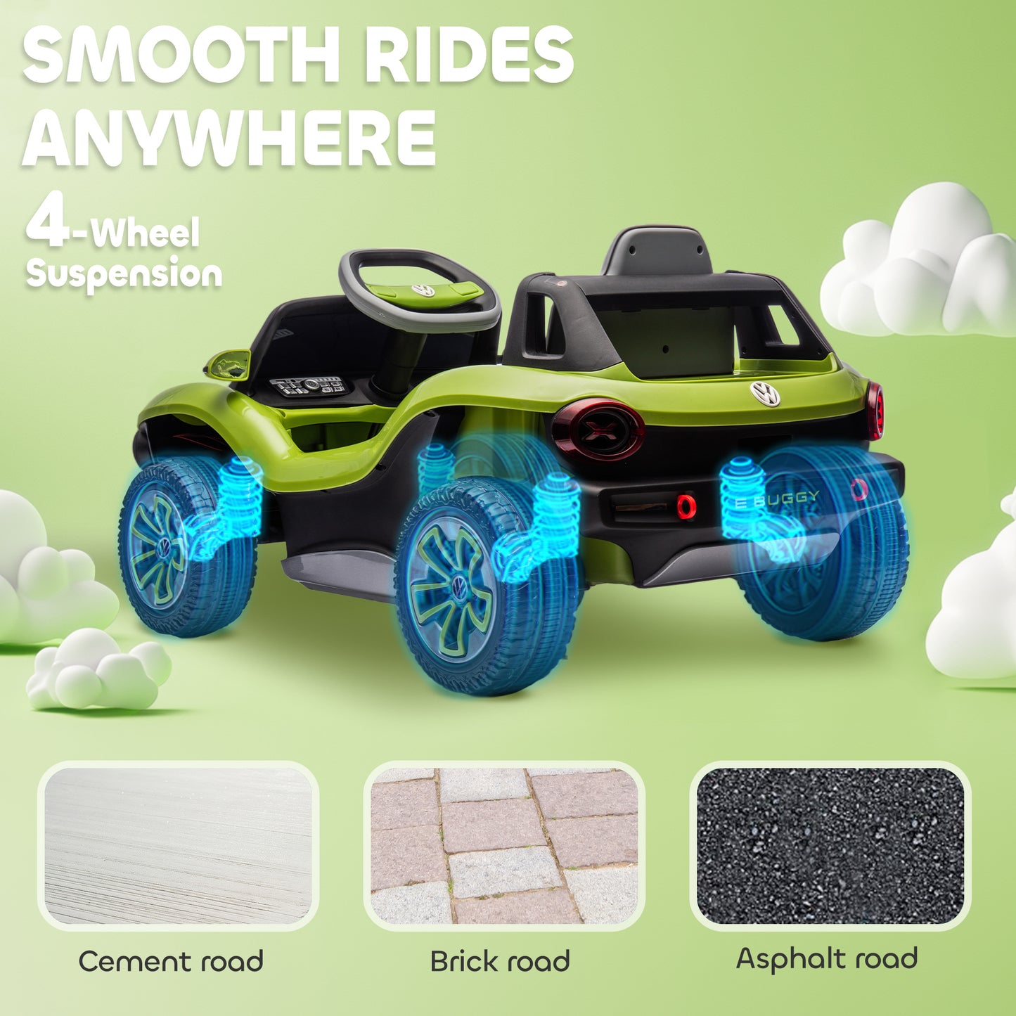 Volkswagen Licensed Kids Electric Car w/ Remote, Suspension, Green
