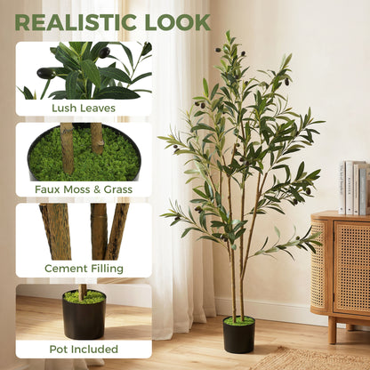 120 cm Decorative Artificial Plant, Silk Olive Tree with 303 Leaves in Cement Pot, Fake Plant for Home, Office, Living Room, Indoor Decor