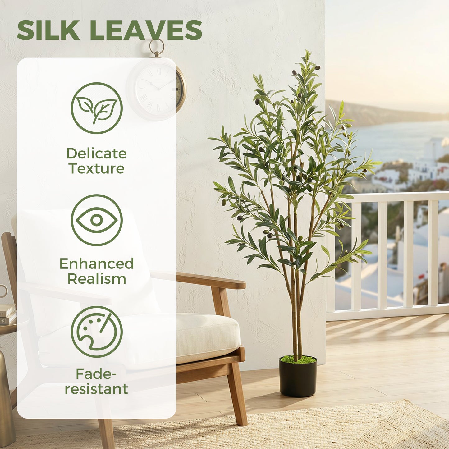 120 cm Decorative Artificial Plant, Silk Olive Tree with 303 Leaves in Cement Pot, Fake Plant for Home, Office, Living Room, Indoor Decor