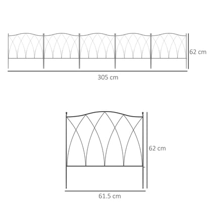 Decorative Garden Fencing, 5PCs Outdoor Picket Fence Panels, Rustproof Metal Wire Landscape Flower Bed Border Edging Animal Barrier, Black