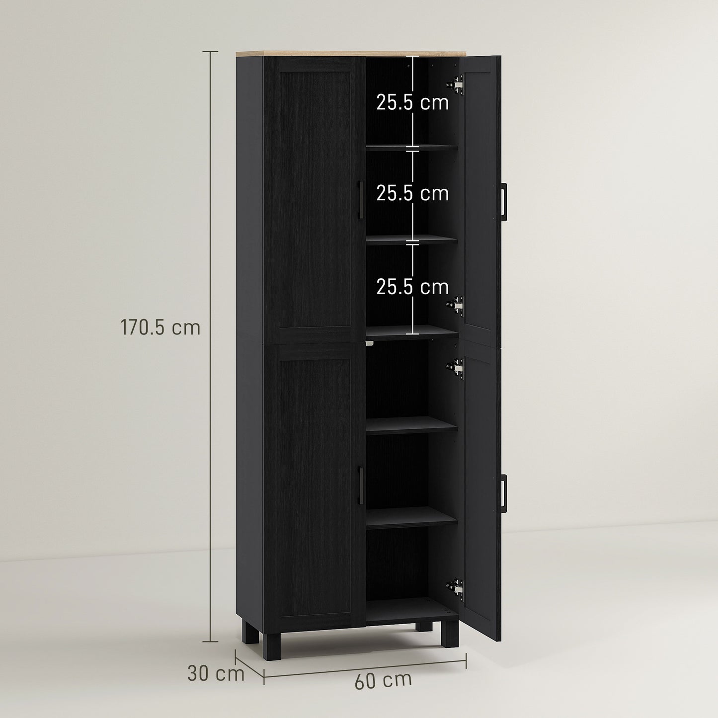 Modern Kitchen Cupboard Storage Cabinet with 4 Shelves, Black