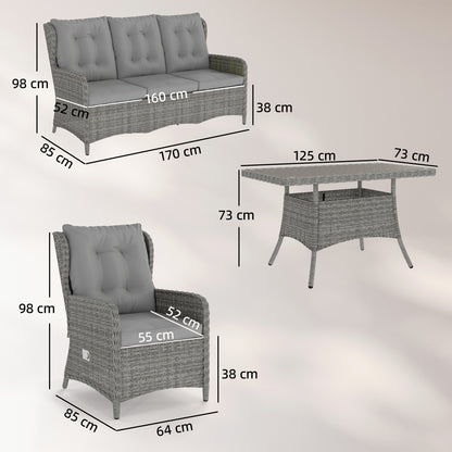4 Piece Rattan Garden Furniture Set with Cushions, Grey