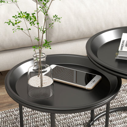 Nesting Tables Set of 2, End Table with Removable Tabletop Tray White