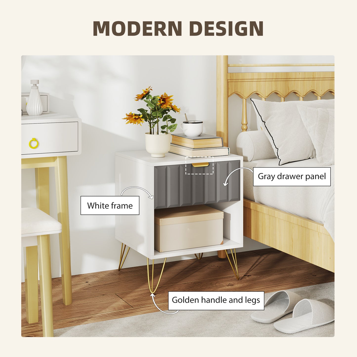 Bedside Drawers Modern Bedside Cabinet with Drawer and Handle, White