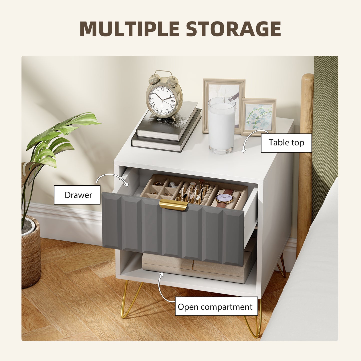 Bedside Drawers Modern Bedside Cabinet with Drawer and Handle, White