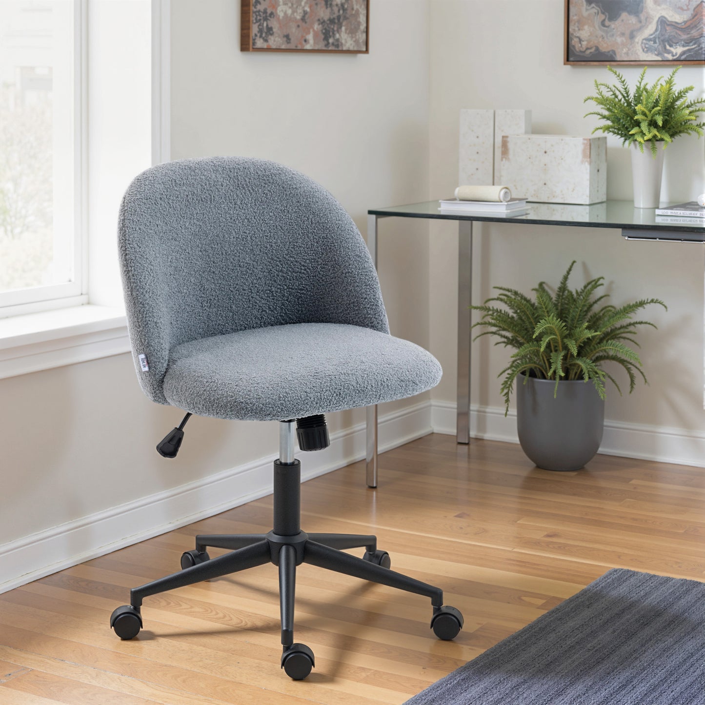 Desk Chair, Fluffy Swivel Office Chair for Makeup Vanity, Grey