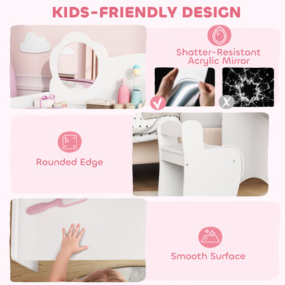 Kids Dressing Table with Mirror, Stool, Vanity Table, White