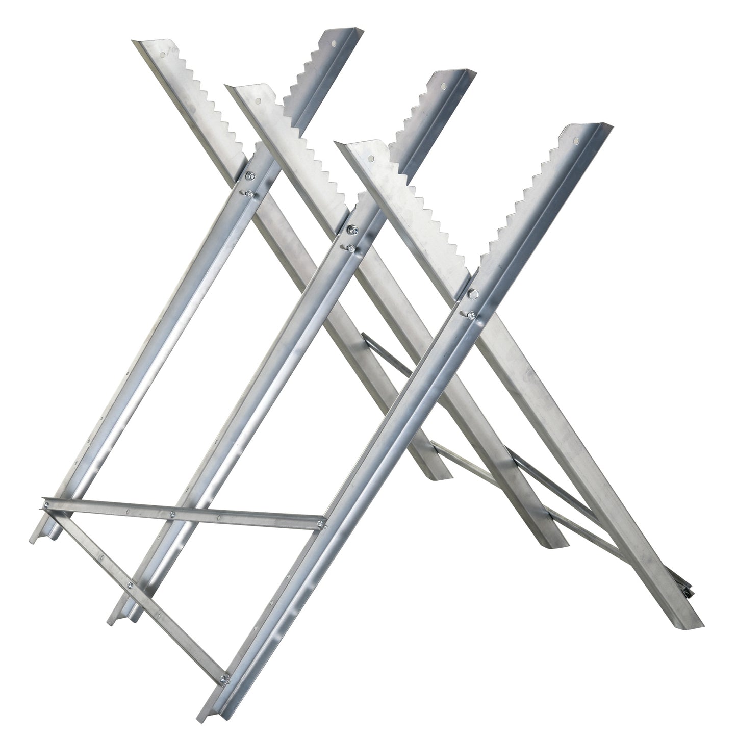 Saw Horse Steel Support Heavy Duty Foldable Design Sawtooth, Silver