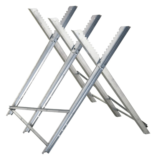 Saw Horse Steel Support Heavy Duty Foldable Design Sawtooth, Silver