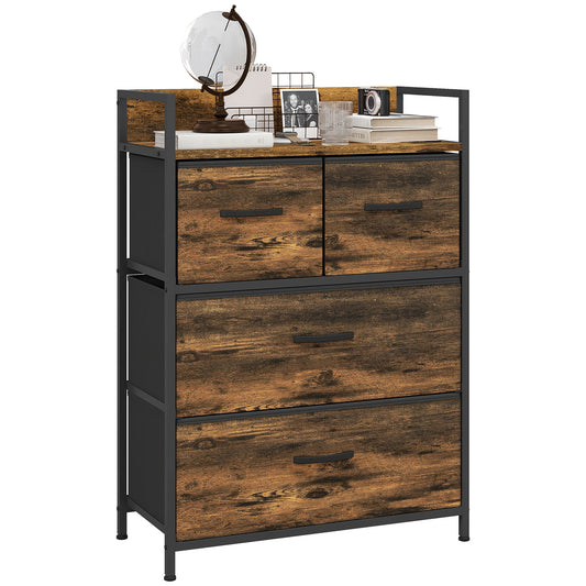 Bedroom Chest of Drawers 4 Drawer Dresser w/ Shelf, Rustic Brown