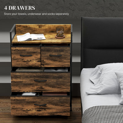 Bedroom Chest of Drawers 4 Drawer Dresser w/ Shelf, Rustic Brown