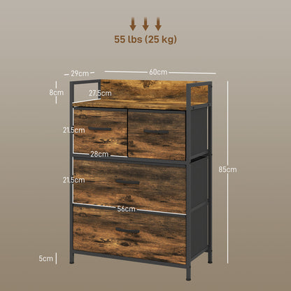 Bedroom Chest of Drawers 4 Drawer Dresser w/ Shelf, Rustic Brown