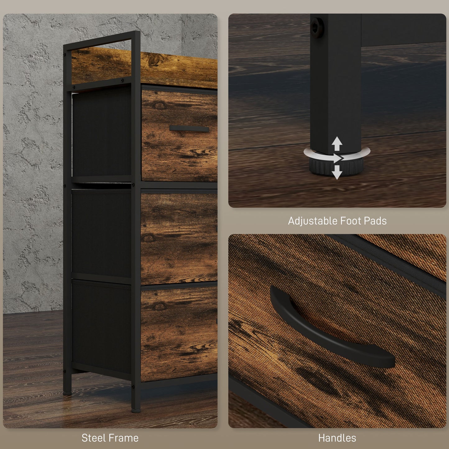 Bedroom Chest of Drawers 4 Drawer Dresser w/ Shelf, Rustic Brown