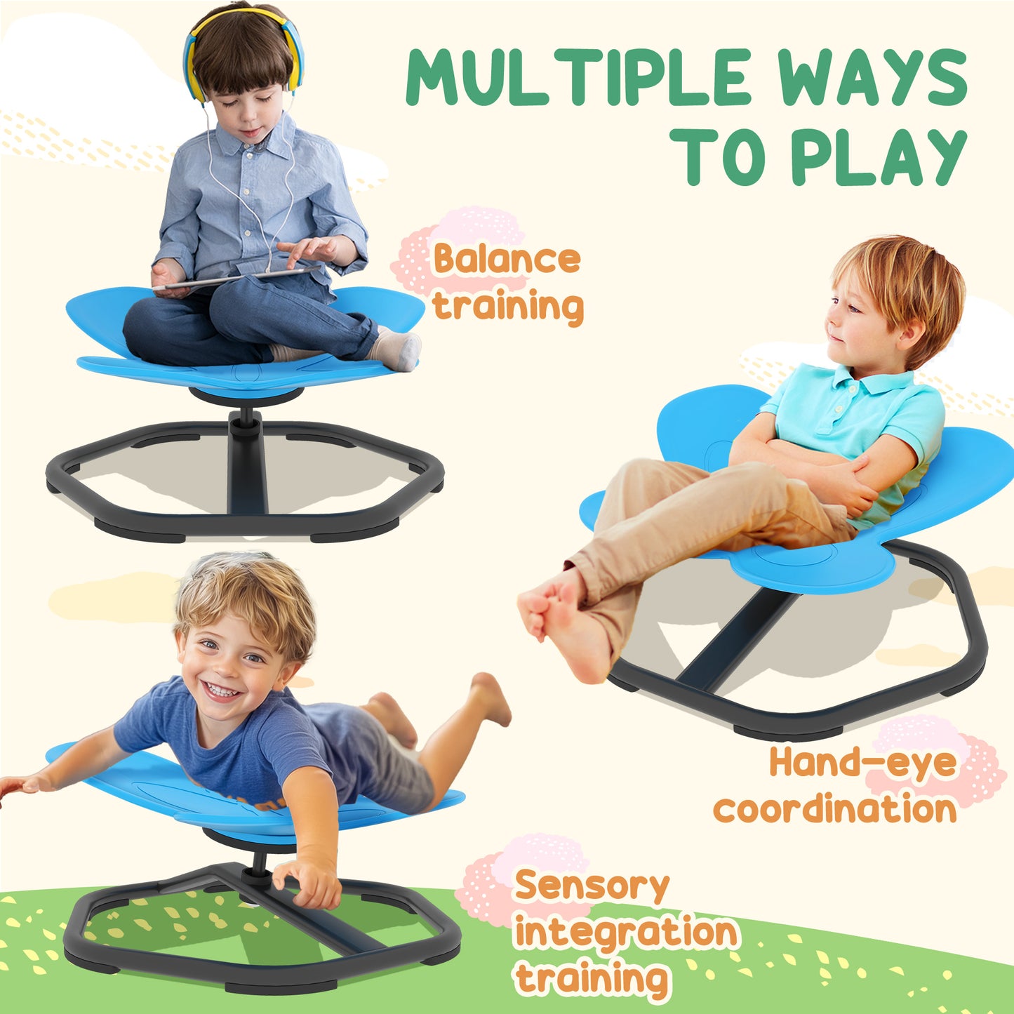 Butterfly-Shaped Kids Swivel Chair, Sensory Spinning Chair, Blue