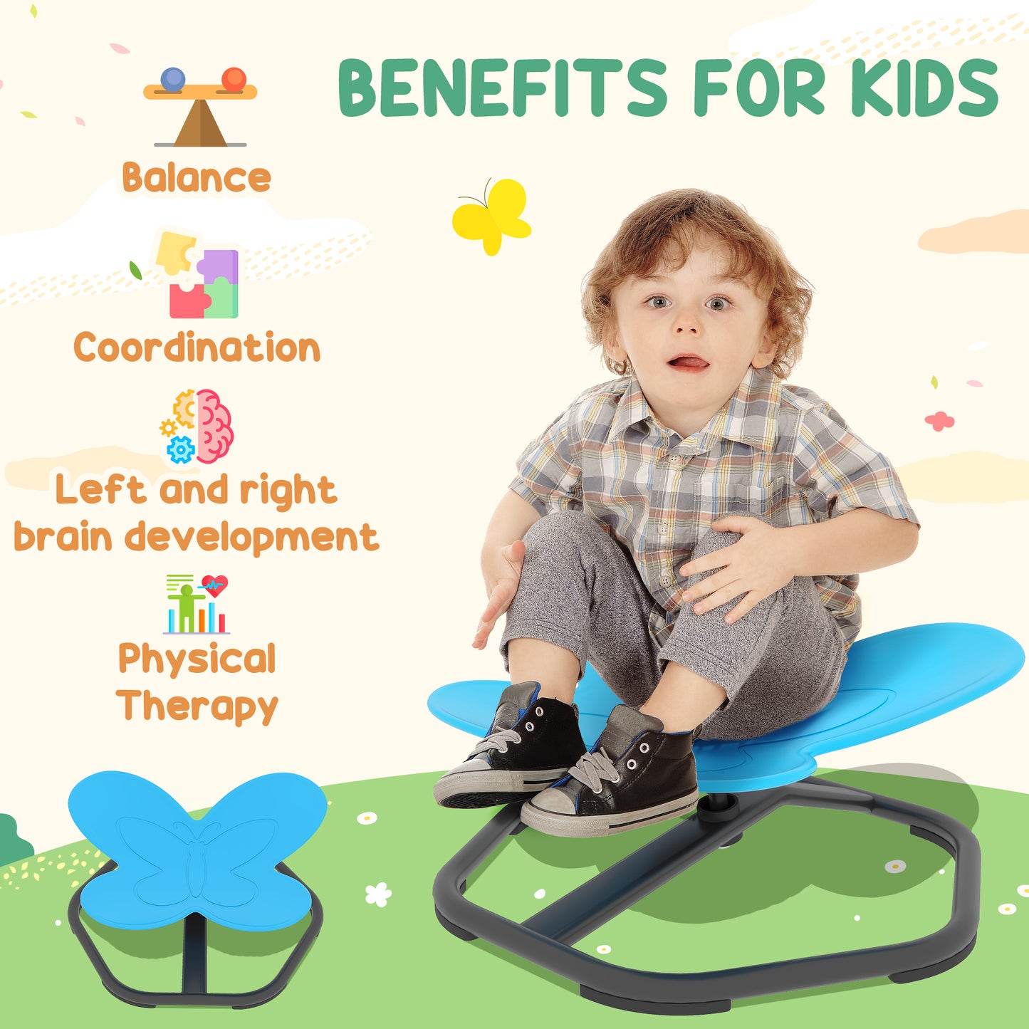 Butterfly-Shaped Kids Swivel Chair, Sensory Spinning Chair, Blue