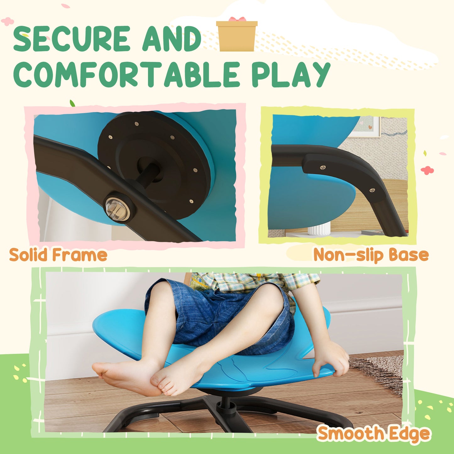Butterfly-Shaped Kids Swivel Chair, Sensory Spinning Chair, Blue