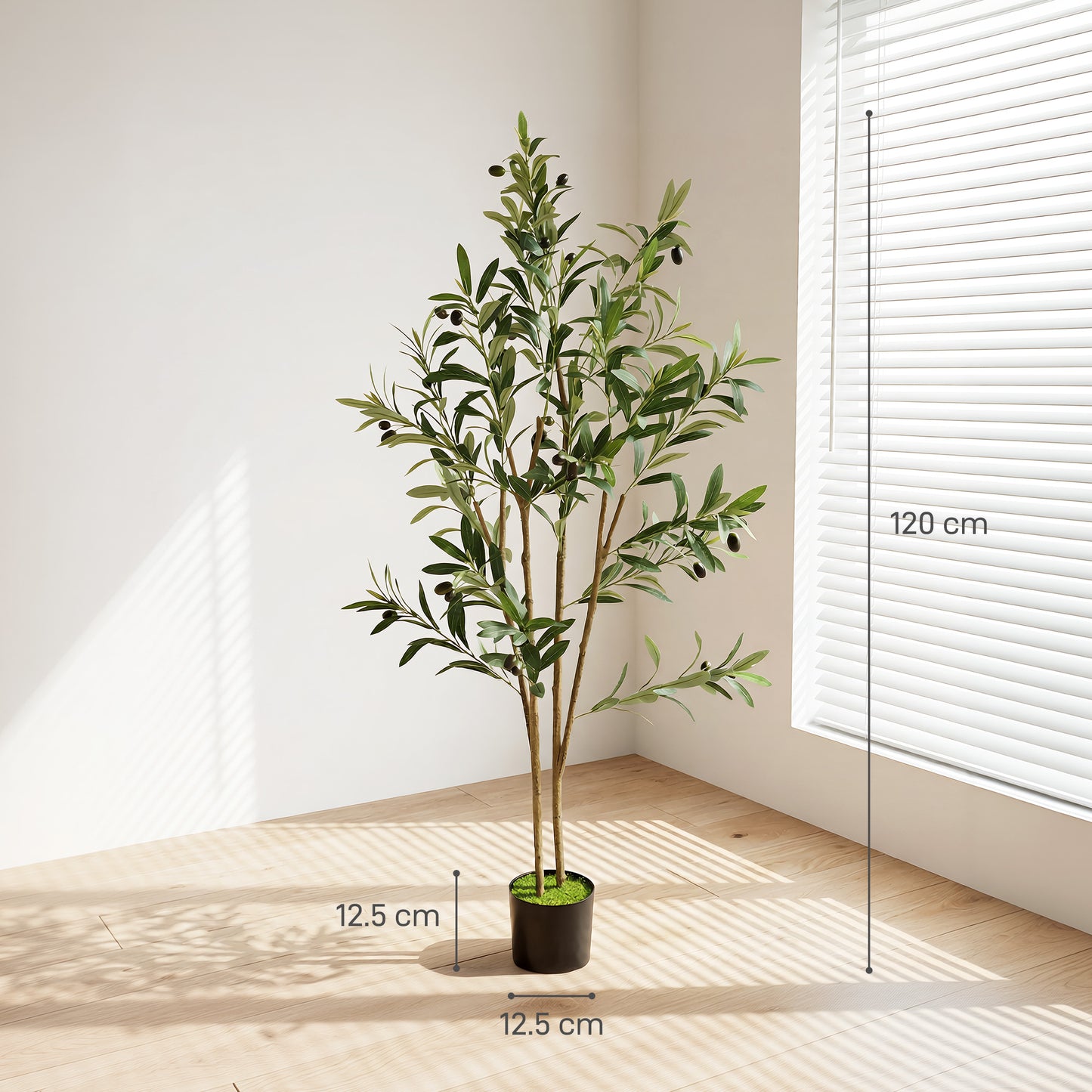 120 cm Decorative Artificial Plant, Silk Olive Tree with 303 Leaves in Cement Pot, Fake Plant for Home, Office, Living Room, Indoor Decor