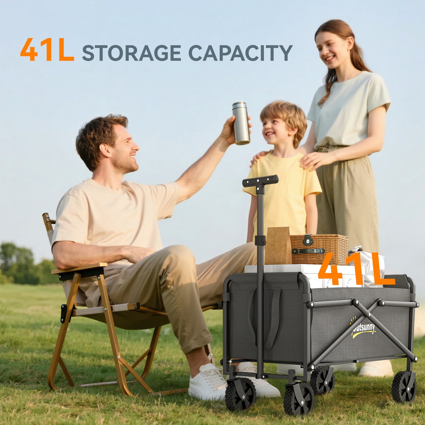 41L Festival Trolley, 60kg Heavy Duty Folding Trolley Cart, Grey
