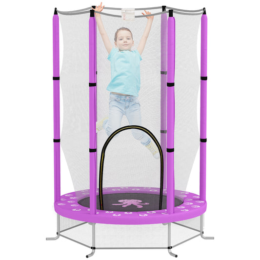 4.6ft Toddler Trampoline w/ Safety Enclosure Net, for Indoor Outdoor Use, Ages 3-6 Years, Purple