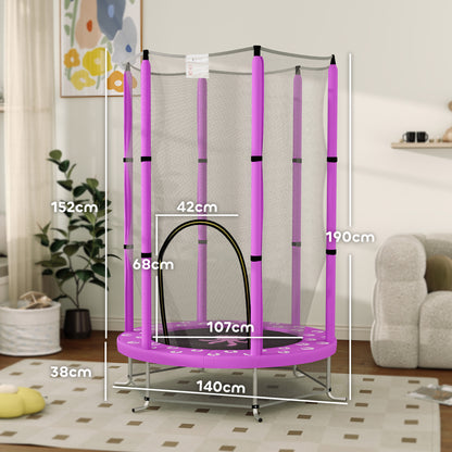 4.6ft Toddler Trampoline w/ Safety Enclosure Net, for Indoor Outdoor Use, Ages 3-6 Years, Purple