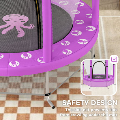 4.6ft Toddler Trampoline w/ Safety Enclosure Net, for Indoor Outdoor Use, Ages 3-6 Years, Purple