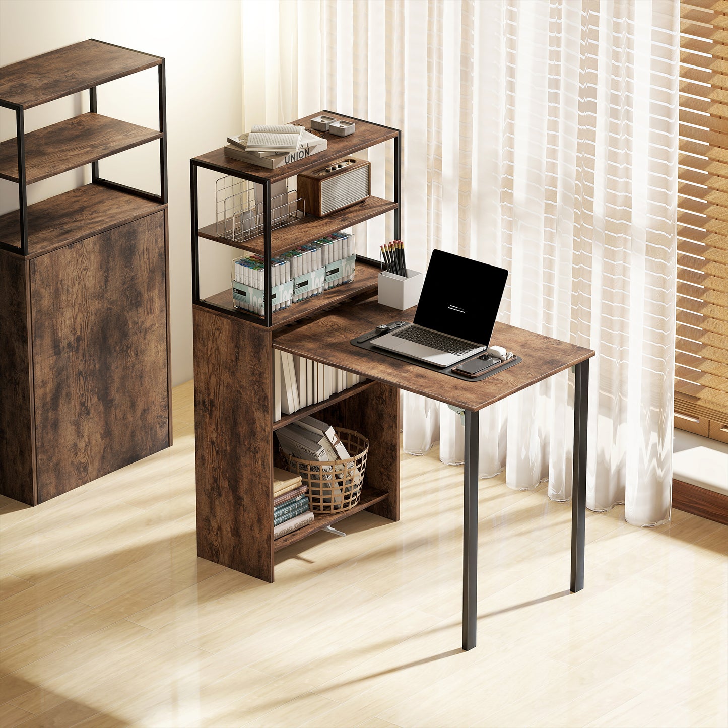 Foldable Computer Desk, Office Desk for Small Spaces, Rustic Brown
