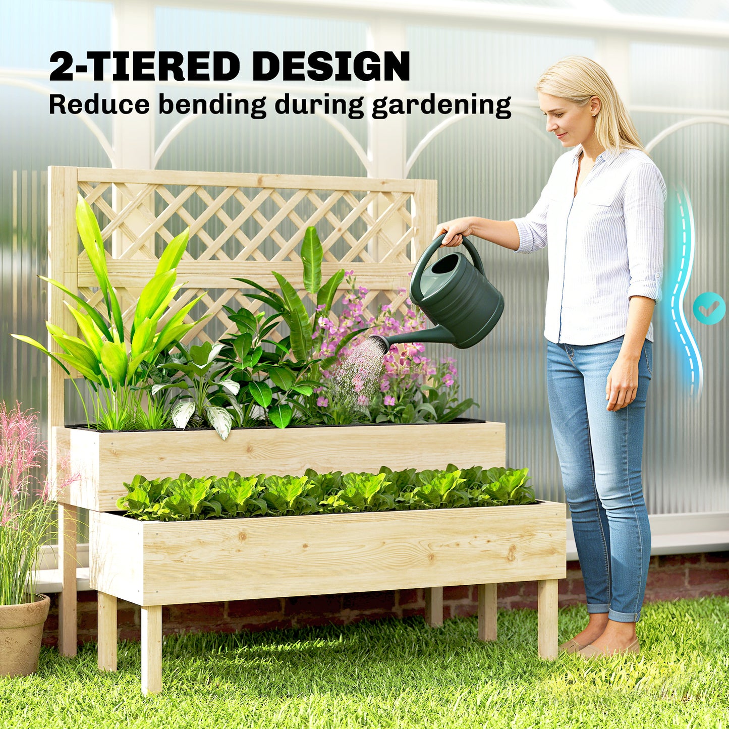 2-Tier Raised Garden Bed with Trellis for Climbing Plants